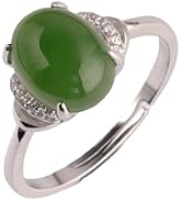 AMINKINA S925 Sterling Silver Jade Ring, New Chinese-Style Adjustable Egg-Shaped Moissanite Jade ...