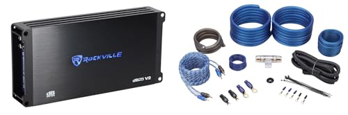 Rockville Bundle: dB25 v2 3000w Peak/750w RMS 2 Channel Amplifier Compact Car Stereo Amp Bundle with RWK41 4 Gauge Complete Car Amp Wiring Installation Wire Kit with RCAs (2 Items)