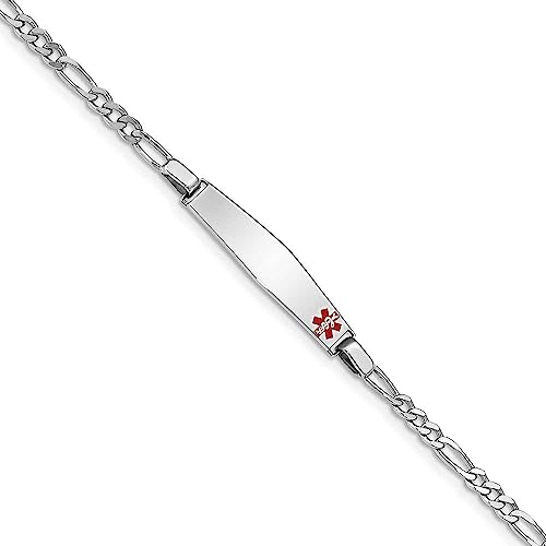 Sterling Silver Rhodium-plated Medical ID Figaro Link Bracelet
