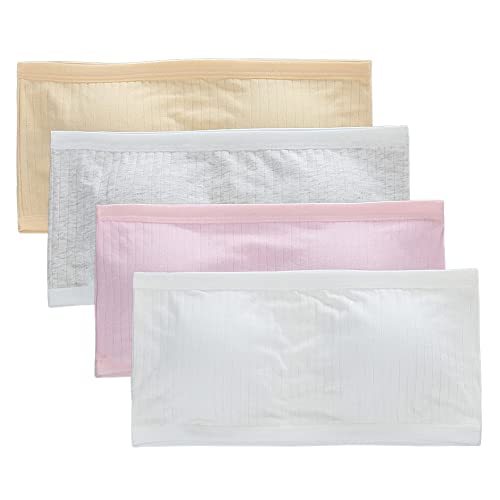 4 Pack Padded Bandeau for Girls - Breathable Cotton Bra Strapless Bralette Wireless Seamless Crop Tops with Removable Pads, White+pink+black+skin Color, Lower Chest Circumference 58-72 cm