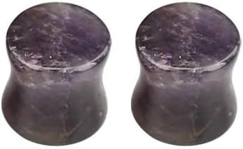 Luxe Modz Amethyst Stone Double Flare Concave Plugs Ear Gauges Tunnels Stretched Expanders Piercing Jewelry 8G to 1" Sold as Pair