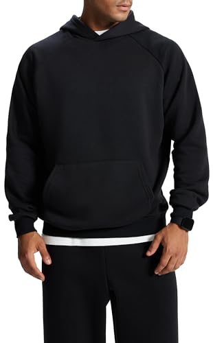 Men's Relaxed Fit Cotton Raglan Sleeve Hoodies Pullover Hooded Sweatshirt Casual Long Sleeve Shirts with Pocket