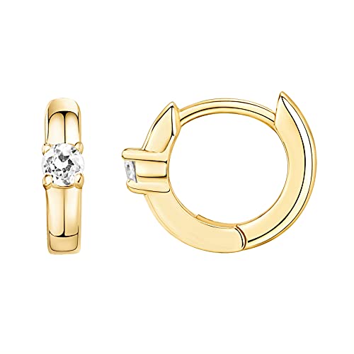 PAVOI 14K Gold Plated 925 Sterling Silver Cubic Zirconia Huggie Earrings | U-Shaped Snake Solitaire Small Round Huggie Stud Fashion Hoop Earrings for Women