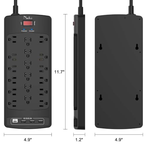 Image of 18 Outlets Surge Protector Power Strip - Nuetsa 10 Feet Flat Plug Heavy Duty Extension Cord with 18 Widely Outlets and 4 USB Ports, 2100 Joules, Black, ETL Listed