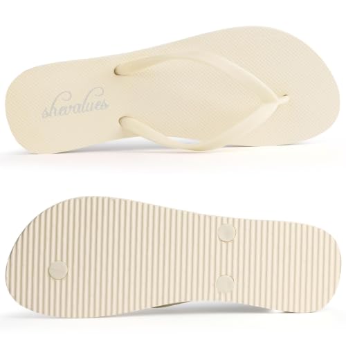 Image of shevalues Slim Flip Flops for Women Beach Rubber Shower Shoes Basic Thong Sandals
