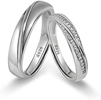 Meissa 2Pcs Couple Rings for Men and Women 925 Sterling Silver Wedding Band Matching Promise Rings Size Adjustable Handmade Bridal Jewelry Size 3-10 (Set of Two Rings)