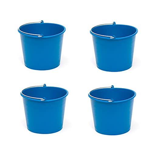 Pack de 4 Cubos de Goma, de Color Azul, de 23,4 x 17,9 cm, con Capacidad de 6 litros, con asa de Metal, para Distintas Funciones, Cubo Limpieza, cubeta agrícola