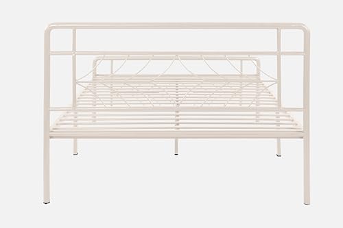 Image of Vara Metal Queen Size Bed Without Storage | Wrought Iron Double Bed with Headboard & Footboard | Sturdy Powder Coated Platform Bed Queen Size Cot for BedroomLivingRoom Ivory (75x60)