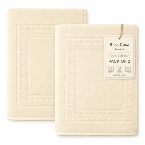 Bliss Casa - Bath Mats (2 Pack 50 x 80 cm) - 1000 GSM Bathroom Mat for Toilets Super Soft and Extra Absorbent Floor Mats For Elegant Look (Vanilla Cream)