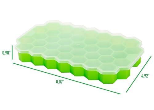 Image of AIG Silicone Ice Cube Trays with Lids - 3 Pack Easy-Release Hexagon Ice Maker for Freezer, Reusable Food-Grade Ice Molds for Cocktail Bar, Whiskey, Iced Coffee & Home Kitchen (Green)