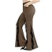 Women's Lace Goth Bell Bottom Pants Flare High Waisted Flared Leggings Lace Trim Casual Elastic Fashion Pants Brown XXL