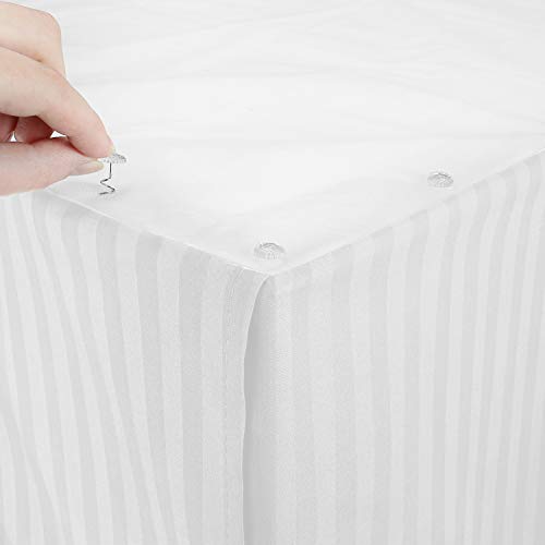 Image of Nestl Queen Bed Skirt - Damask Dobby Stripe Wrap Around Bed Skirt Queen Size - Double Brushed Microfiber 14 in Tailored Drop Pleated Bed Ruffle with Bed Skirt Pins - White