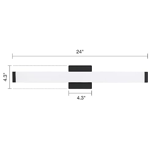 Image of Bathroom Vanity Light Brushed Nickel Square LED 24 inch 14W 4000K Natural White Light Wall Bar Lighting Fixtures Over Mirror (Matte Black, 24 inch 5CCTDimmable)