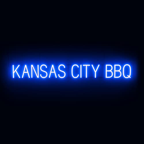 Image of SpellBrite LED Neon KANSAS CITY BBQ Sign for Business - Blue, 53 inch x 6 inch | Ultra-Bright Click-Together Signage for Restaurants, with Visibility from 500 Feet - 8 Animations, 6 Brightness Levels