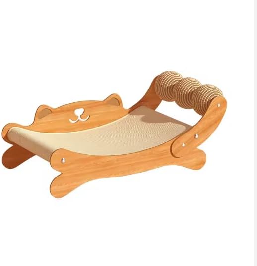 Hamaca Elevada de Madera para Gatos con Rascador y Rodillos Masajeadores – Cama Relax para Gatos de Interior