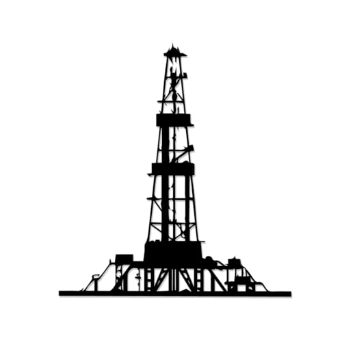 Oil Drilling Rig Silhouette Metal Wall Art WallArt Decor Metal Outdoor Decor Metal Signs Rustic Modern Artwork Exquisite Wall Decoration For Living Room Garage Workshop 12in