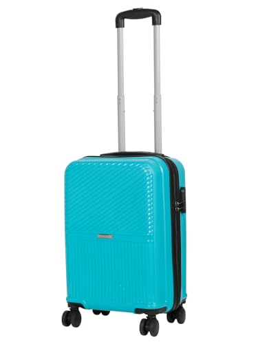 Image of Teakwood Small Size 8 Wheels Trolley Bag, Hard Cabin with Zipper Closure, Adjustable Push Button & Cross Side Strap, Number Lock System 360 Degree (Small, Aqua Green)