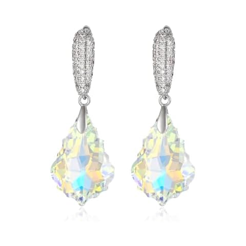 XUPING Dangle Teardrop Earrings for Women Silver Dangling Aurora Borealis Crystal Cubic Zirconia Hypoallergenic Trendy Earring Jewelry Cover