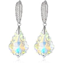 XUPING Dangle Heart Earrings for Women Silver Dangling Crystal Cubic Zirconia Hypoallergenic Trendy Earring Jewelry