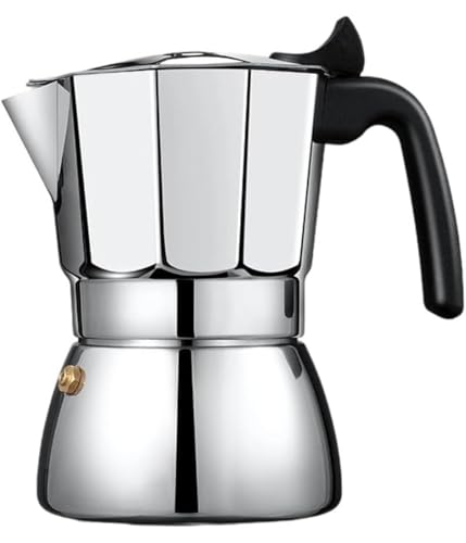 VrayKnol MokaPot, caffettiera per caffè espresso, macchina da caffè semplice, adatta per diversi fornelli, tra cui fornelli a gas e piani cottura a induzione, argento, 1 pezzo (150 ml)