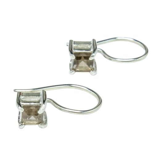 Boucles d'oreilles pendantes quartz fumé argent sterling 925 facettes