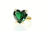 Forme de cœur accrocheuse Bague Cœur Émeraude - Bague avec Pierre de Naissance du Mois de Mai pour Femme - Bague Statement en Or 14 Carats - Bague Cocktail avec Pierre Précieuse Verte
