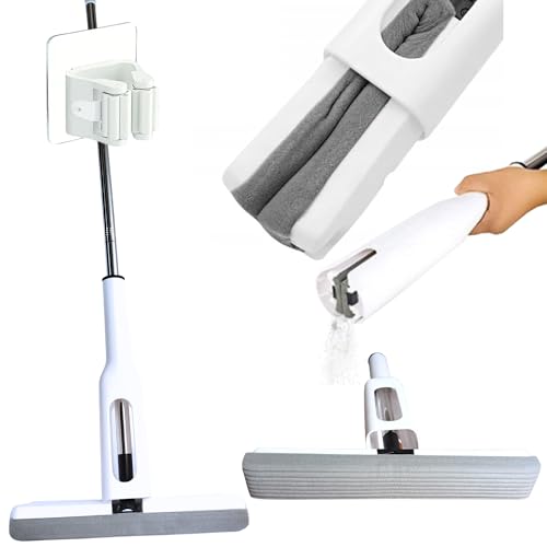 Fregona autoescurrible Manos Libres – Mopa Plegable para Suelos, Paredes y Azulejos – Cabezal Flexible de Alto Rendimiento, Suave en seco y húmedo – Sin Cubo, con Soporte de Pared sin Taladro
