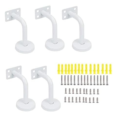 Pack of 5 Stair Railing Brackets for 60 x 80 mm Wall Handrail Stair Railing Brackets with Railing Screws Wall Mount (Flat White, 5 Pieces) Cover