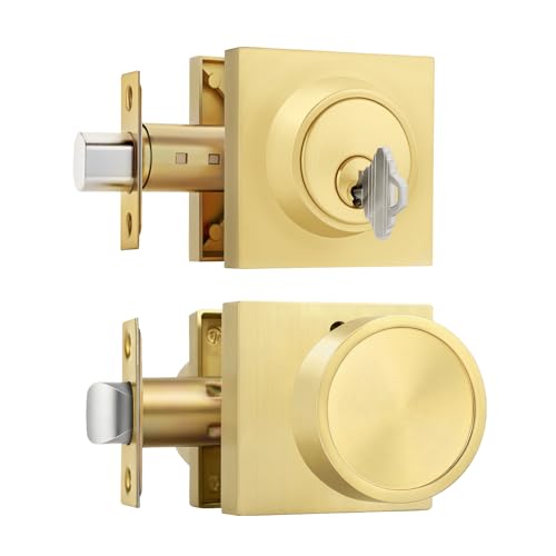 Image of Goldenwarm Gold Door Lock Set with Deadbolt, Brushed Gold Privacy Door Knob and Deadbolt Set, Zinc Alloy Exterior Door Knobs, 1 Pack