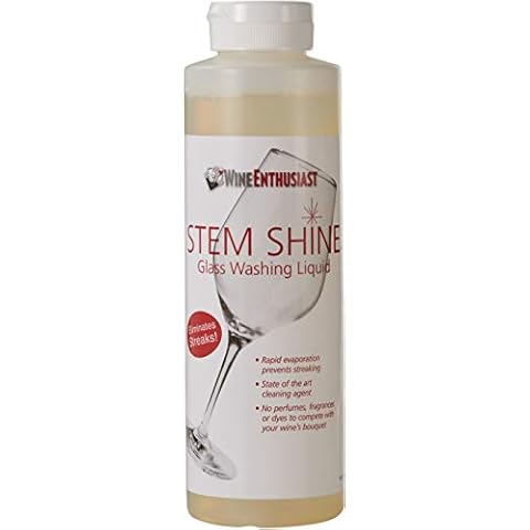 Wine Enthusiast Stem Shine - Wine Glass Liquid Cleaner to Eliminate Streaks, Remove Odor, Clean Contaminants & Grim – Hand Wash Delicate Glassware & Crystal (16 oz) Cover