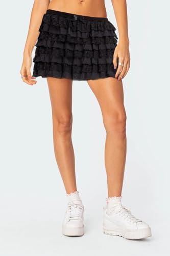 Women Y2K Ruffle Lace Mini Skirt Floral Lace High Waist Micro Skirt Mesh Layered A Line Summer Casual Mini Skirts2
