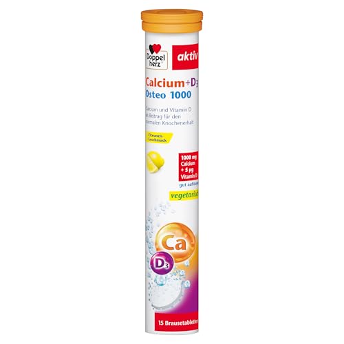 Doppelherz Calcium + D3 Osteo 1000 – Mit Calcium und Vitamin D als Beitrag für den normalen Knochenerhalt – 15 Brausetabletten