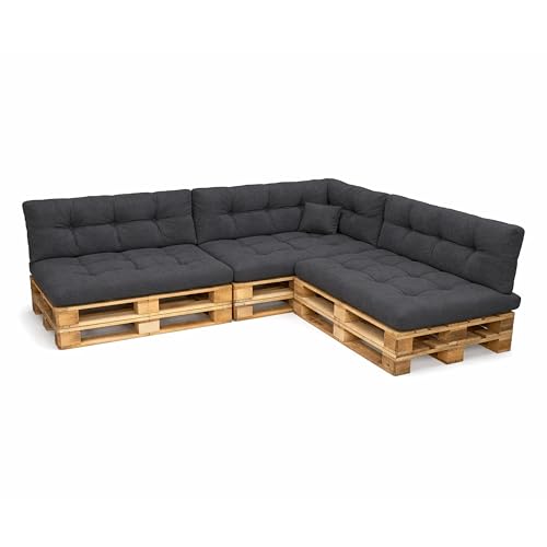 POKAR Juego de Cojines aconchadas de 8 Piezas para Europalés: 3X Asiento 120x80cm +3X Respaldo 120x40cm + 1x 60x40cm Lateral + 1x cojín Decorativo 40x40cm, para sofá de paletas, sin palés, Anthracite