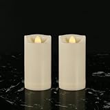 7LinRay 2' X 4' Battery Operated Flameless Candles with Timer, Waterproof Outdoor Flickering LED Pillar Candles for Home, Wedding Decoration, Slim Tall, Ivory Plastic, 2 Pack