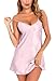 Vlazom Women Sexy Lingerie Satin Nightgown Spaghetti Strap Short Negligee Nightdress Chemise Slip with Deep V Neck Pink