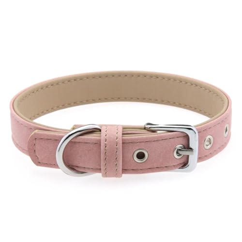 THAIN 犬 首輪 ベーシック 5穴 調節可能 おしゃれ 犬の首輪 いぬくびわ 金属製バックル PU革製 小中型犬用 (ピンク, M)