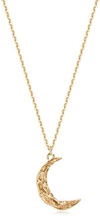 Carved Gold Moon Pendant Necklace for Women,14K Gold Plated Dainty Chain Crescent Moon Necklace Hammered Half Moon Jewelry