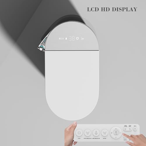 Smart Toilet with Bidet Built in, Auto Open & Close, Foot Sensing Bidet Toilet Combo with Auto Flush, Remote Control Warm Water, Elongated Heated Bidet Seat, Dryer, Water Tankless, LED Light