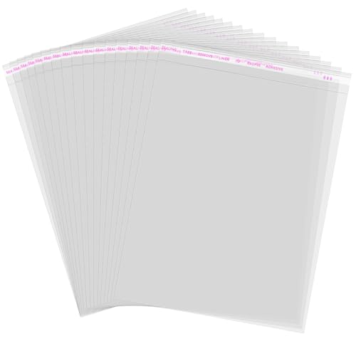 A3 Cellophane Bags Pack of 100 12 x 17 Inch Clear Cellophane Sweet Cookie Bags Food Safe Seal Clear Self-Adhesive OPP Display Sealable Bags for Cookies Sweets Envelopes Gifts Cards Pictures