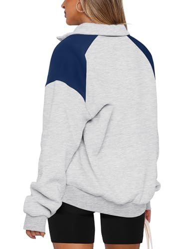 Wiholl Womens Fall Fashion 2024 Plus Size Cute Clothes Half Zip Tops Pullover Sweatshirts For Women Quarter Zip Outfits Oversized Hoodies Sweaters Grey 2Xl thumb #2