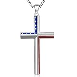 DOTBJ Cross Necklace for Men American Flag, 925 Sterling Silver Mens Cross Necklaces with Stainless Steel Chain 24 Inch