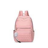 Mochila Feminina Grande Capacidade com Bordado – Mochila Escolar e Universitária para Estudo Trabalho Viagem(rosa)