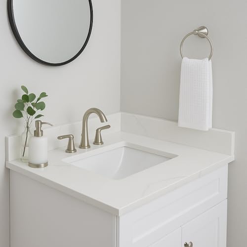 Image of Design House Single Sink Vanity Top, 31 inch, Calesco Calacatta | With Backsplash and Side Splash, , Countertop, Contemporary /Modern, Quartz, 2-Piece, Bath, 227900-CC-CCSS