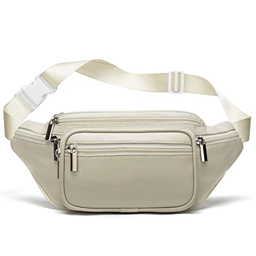 Xieben en Cuir Fanny Pack pour Hommes Taille Sac Hanche Bourse Téléphone Bum Ceinture Messenger Épaule Sling Poitrine Sacs Beige Blanc Cover
