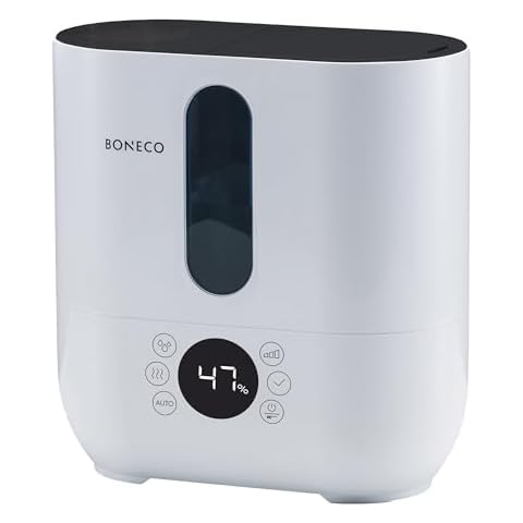 Boneco 3 Gallon Capacity Digital Ultrasonic Top Fill Room Air Humidifier with Warm or Cool Mist Function, and Multifunctional LED Display, White Cover
