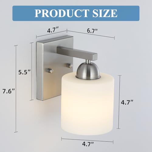 Image of Mecgirn Brushed Nickel Milk Glass Wall Sconces, 1 Pack Hardwired Indoor Wall Light Fixtures for Living Room, Hallway, Bedroom, Ceramic E26 Sockets (Bulbs Not Included)