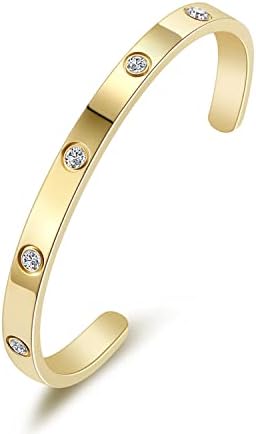Gold Cuff Bracelets for Women Teen Girls Mothers Day Gifts for Mom Daughter Love Bangle Friendship Bracelets with Cubic Zirconia Stones Stainless Steel Jewelry Birthday Christmas Easter Graduation