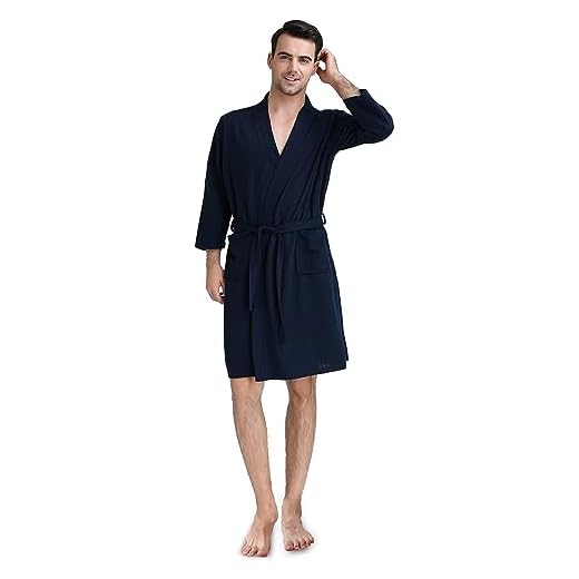Skilydia Mens Summer Robes/Bathrobes Lightweight Knee Length,Soft Absorbent Waffle Robes/Bathrobes Housecoat for Mens for Pool/Shower/Loungewear(Blue, Large)