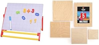 مجموعة مستلزمات فنية: حامل لوحات لسطح الطاولة مع بطاقات أرقام تعليمية وملصقات مغناطيسية مع لوحات قماشية خشبية، مجموعة من 5 قطع متعدد المقاسات للمشاريع الفنية المختلفة