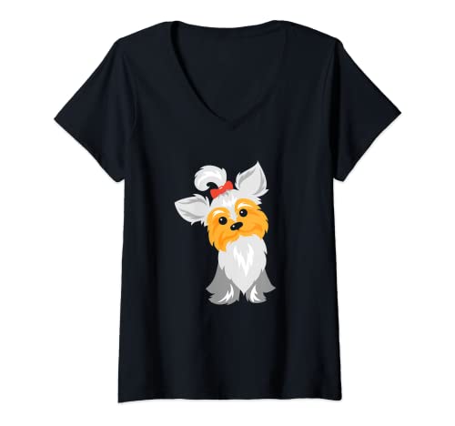 Mujer Yorkshire Terrier Yorkie Amante de Cachorros Dueño de Perro Animal de Mascota Camiseta Cuello V